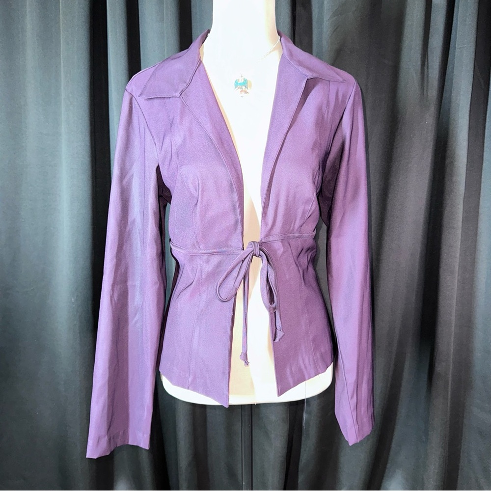 Wrapper Vintage 90s Blazer‎ Jacket Top Collar Tie Front Closure Stretch Y2K USA